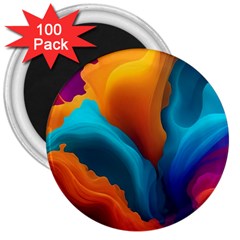 Colorful Fluid Art Abstract Modern 3  Magnets (100 Pack) by Ravend