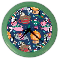 Funny-animal Christmas-pattern Color Wall Clock by Amaryn4rt
