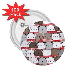 Cute Adorable Bear Merry Christmas Happy New Year Cartoon Doodle Seamless Pattern 2 25  Buttons (100 Pack)  by Amaryn4rt