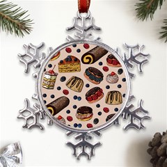 Seamless-pattern-with-sweet-cakes-berries Metal Large Snowflake Ornament by Amaryn4rt