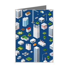 Isometric-seamless-pattern-megapolis Mini Greeting Card by Amaryn4rt