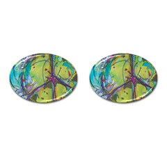 Green Peace Sign Psychedelic Trippy Cufflinks (oval) by Modalart