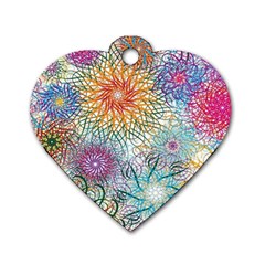 Psychedelic Flowers Yellow Abstract Psicodelia Dog Tag Heart (one Side) by Modalart