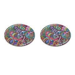 Psychedelic Flower Red Colors Yellow Abstract Psicodelia Cufflinks (oval) by Modalart