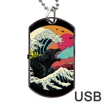Retro Wave Kaiju Godzilla Japanese Pop Art Style Dog Tag USB Flash (Two Sides) Back