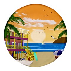 Vector Graphic Clipart Beach House Round Glass Fridge Magnet (4 Pack) by Sarkoni