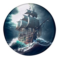 Pirate Ship Boat Sea Ocean Storm Round Glass Fridge Magnet (4 Pack) by Sarkoni