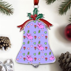 Flower Pink Pig Piggy Seamless Metal Holly Leaf Bell Ornament by Ravend