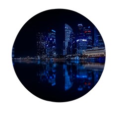 Illuminated Cityscape Against Blue Sky At Night Mini Round Pill Box (pack Of 3) by Modalart