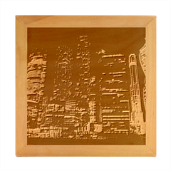 Black Building Lighted Under Clear Sky Wood Photo Frame Cube by Modalart