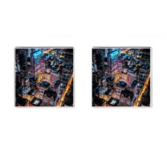 Aerial Photo Of Cityscape At Night Cufflinks (square) by Modalart