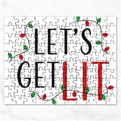 Let s Get Lit Christmas Jingle Bells Santa Claus Rectangular Jigsaw Puzzl by Ndabl3x