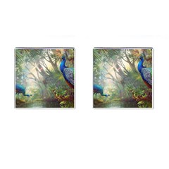 Peafowl Peacock Bird Birds Painting Art Wildlife Cufflinks (square) by Sarkoni