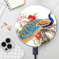 Birds Peacock Artistic Colorful Flower Painting Wireless Fast Charger(white) by Sarkoni
