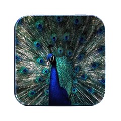 Blue And Green Peacock Square Metal Box (black) by Sarkoni