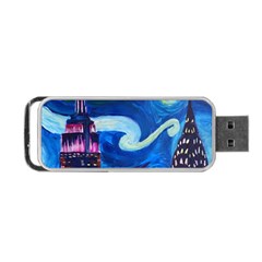 Starry Night In New York Van Gogh Manhattan Chrysler Building And Empire State Building Portable Usb Flash (one Side) by Modalart
