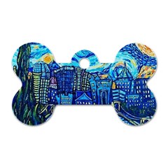 Starry Night Van Gogh Painting Art City Scape Dog Tag Bone (two Sides) by Modalart