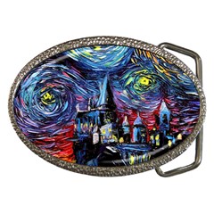 Castle Hogwarts Starry Night Print Van Gogh Parody Belt Buckles by Modalart