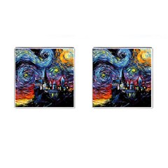 Castle Hogwarts Starry Night Print Van Gogh Parody Cufflinks (square) by Modalart