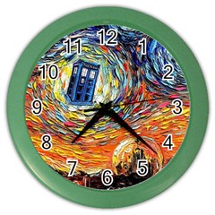 Tardis Starry Night Doctor Who Van Gogh Parody Color Wall Clock by Modalart