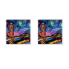 Golden Gate Bridge Starry Night Vincent Van Gogh Cufflinks (square) by Modalart