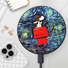 Dog Flying House Cartoon Starry Night Vincent Van Gogh Parody Wireless Fast Charger(black) by Modalart