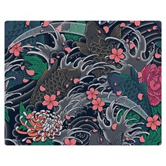Japanese Wave Koi Illustration Seamless Pattern Premium Plush Fleece Blanket (medium) by Bedest