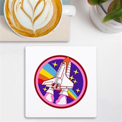 Badge Patch Pink Rainbow Rocket Uv Print Square Tile Coaster  by Sarkoni