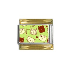 Cute Hand Drawn Cat Seamless Pattern Gold Trim Italian Charm (9mm) by Bedest