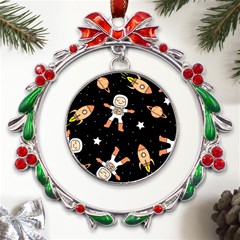 Astronaut Space Rockets Spaceman Metal X mas Wreath Ribbon Ornament by Ravend