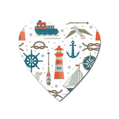 Nautical Elements Pattern Background Heart Magnet by Grandong