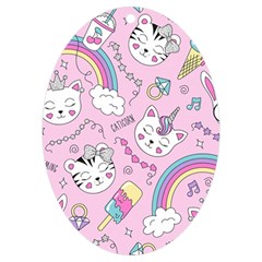Cute Cat Kitten Cartoon Doodle Seamless Pattern Uv Print Acrylic Ornament Oval by Grandong