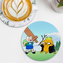 Adventure Time Finn And Jake Cartoon Network Parody Uv Print Round Tile Coaster by Sarkoni