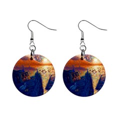 Digital Art Fantasy Impressionism Painting Ship Boat Psychedelic Peacock Mushroom Flamingos Hipwreck Mini Button Earrings by Sarkoni