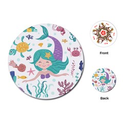 Set Cute Mermaid Seaweeds Marine In Habitants Playing Cards Single Design (round) by Bedest