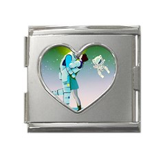 Astronaut Cat Retro Cute Alien Mega Link Heart Italian Charm (18mm) by Bedest