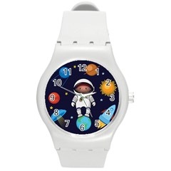 Boy Spaceman Space Rocket Ufo Planets Stars Round Plastic Sport Watch (m) by Ndabl3x