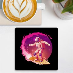 Astronaut Spacesuit Standing Surfboard Surfing Milky Way Stars Uv Print Square Tile Coaster  by Ndabl3x