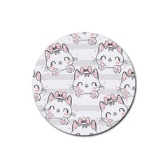 Cat With Bow Pattern Rubber Coaster (round) by Hannah976