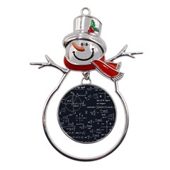Mathematical Seamless Pattern With Geometric Shapes Formulas Metal Snowman Ornament by Hannah976