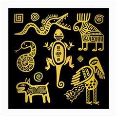 Mexican Culture Golden Tribal Icons Medium Glasses Cloth by Apen