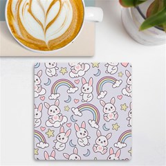Seamless Pattern With Cute Rabbit Character Uv Print Square Tile Coaster  by Apen
