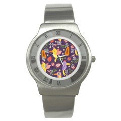Exotic Seamless Pattern With Parrots Fruits Stainless Steel Watch by Ravend