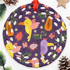 Exotic Seamless Pattern With Parrots Fruits Ornament (round Filigree) by Ravend
