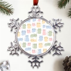 Cute Cat Colorful Cartoon Doodle Seamless Pattern Metal Large Snowflake Ornament by Ravend