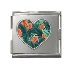 Green Tropical Leaves Mega Link Heart Italian Charm (18mm) by Jack14