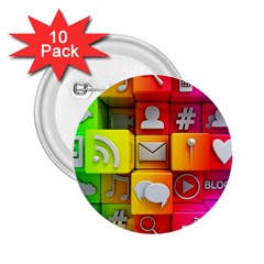Colorful 3d Social Media 2 25  Buttons (10 Pack)  by Ket1n9