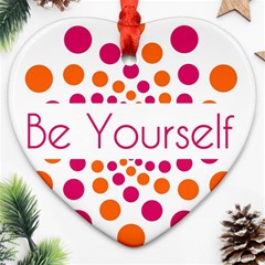 Be Yourself Pink Orange Dots Circular Ornament (heart) by Ket1n9