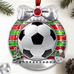 Soccer Ball Metal X mas Ribbon With Red Crystal Round Ornament by Ket1n9