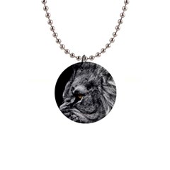 Angry Male Lion Roar Wild Animal 1  Button Necklace by Cendanart